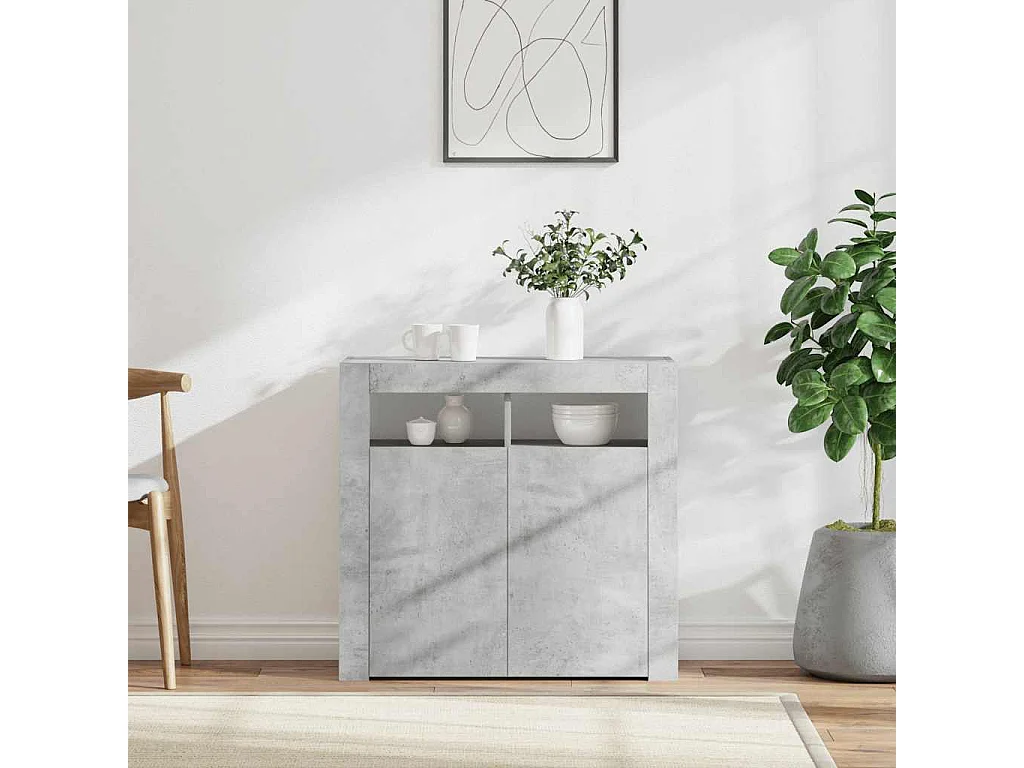 Credenza con Luci LED Grigio Cemento 80x35x75 cm