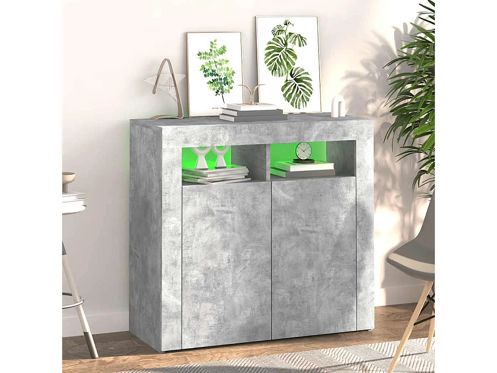 Credenza con Luci LED Grigio Cemento 80x35x75 cm