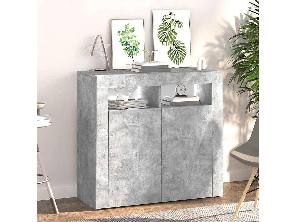 Credenza con Luci LED Grigio Cemento 80x35x75 cm