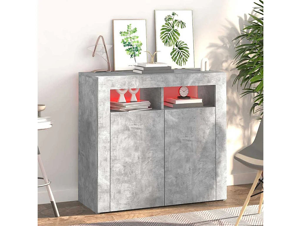 Credenza con Luci LED Grigio Cemento 80x35x75 cm