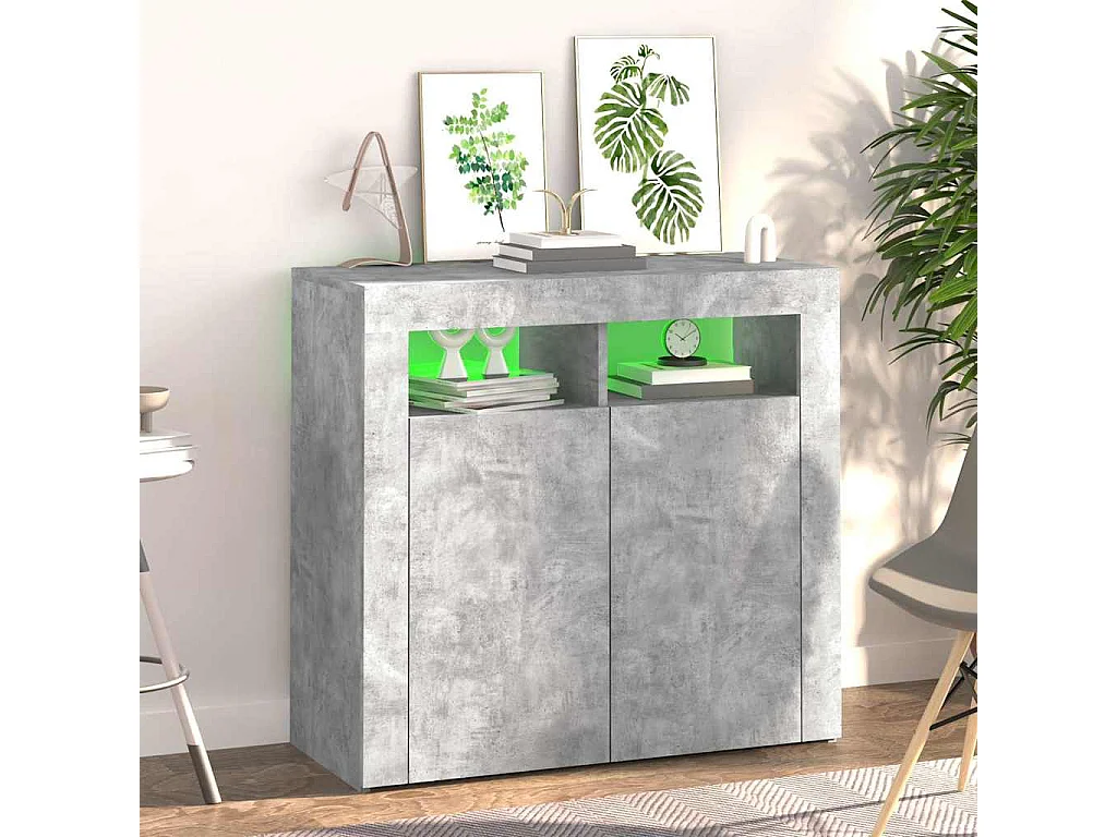 Credenza con Luci LED Grigio Cemento 80x35x75 cm
