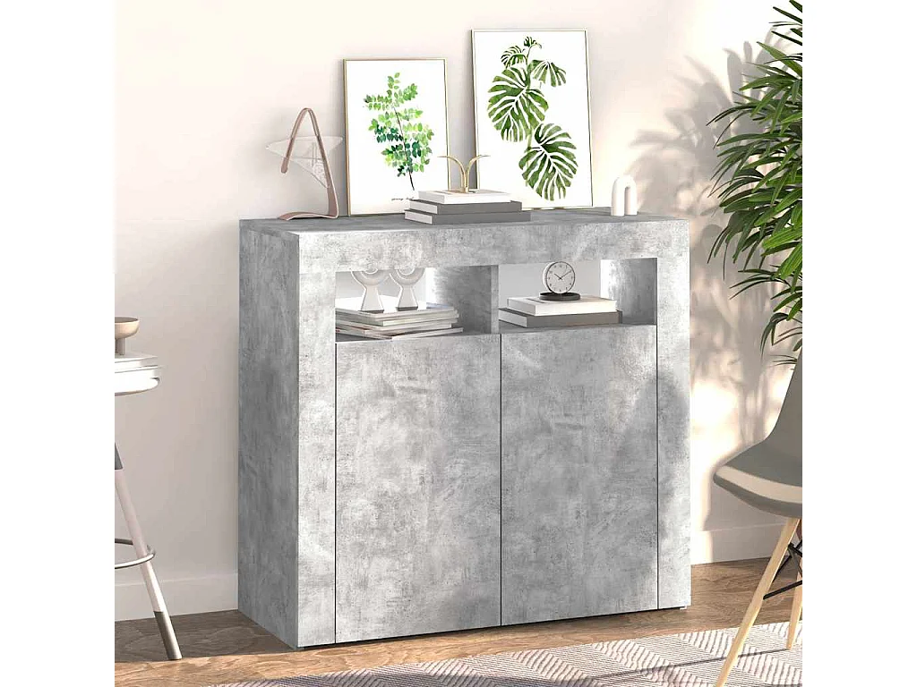 Credenza con Luci LED Grigio Cemento 80x35x75 cm