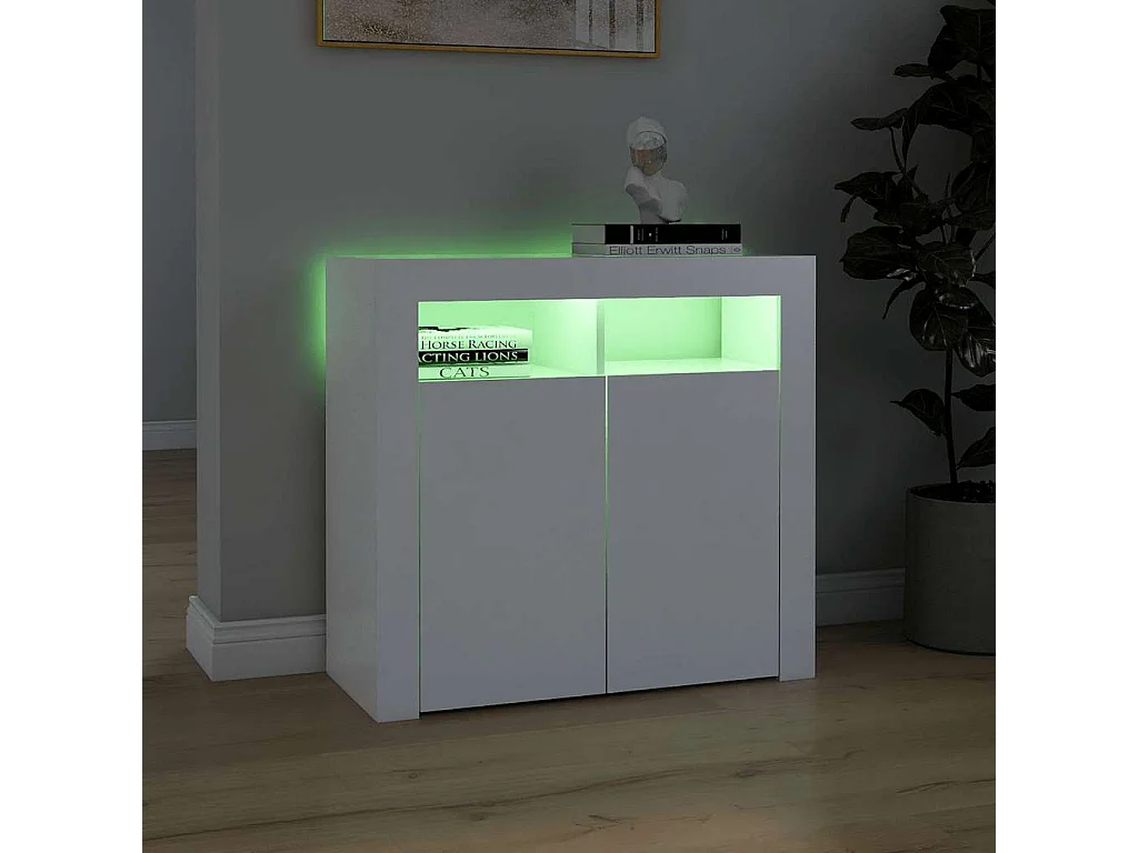 Buffet avec lumières LED Blanc 80x35x75 cm