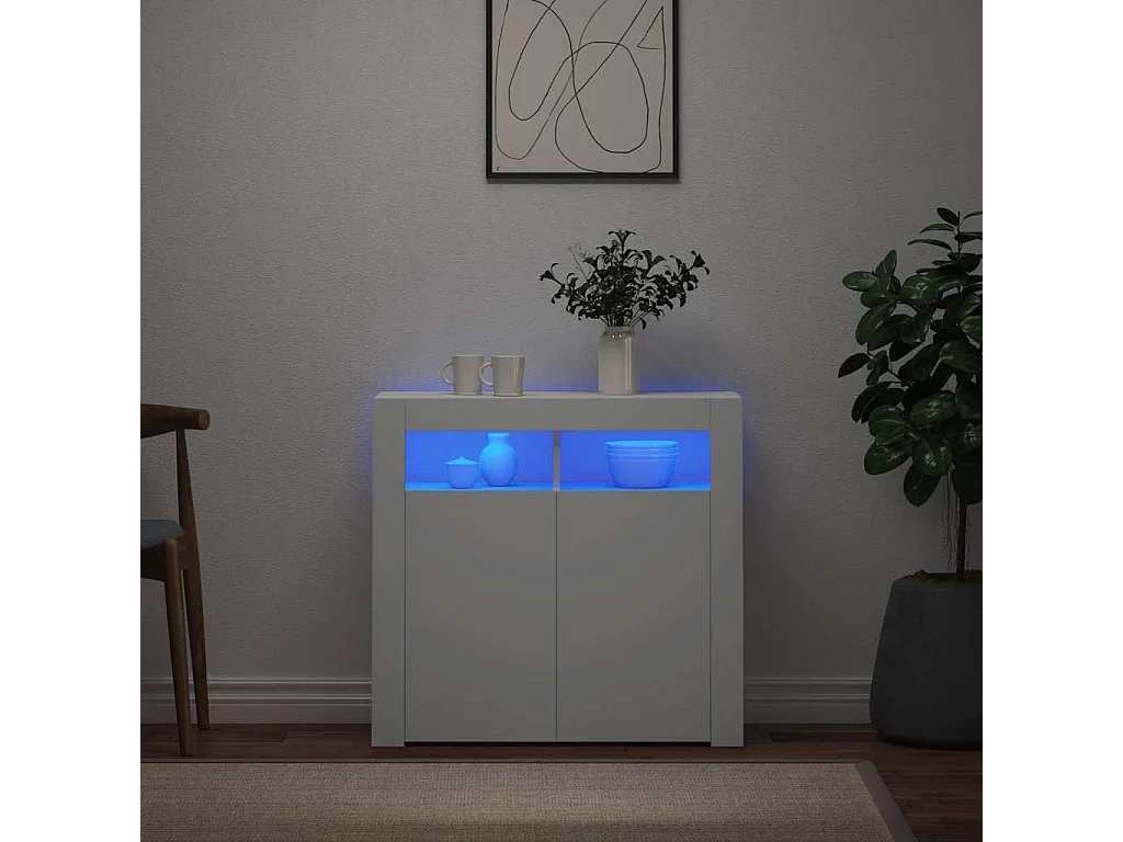 Buffet avec lumières LED Blanc 80x35x75 cm