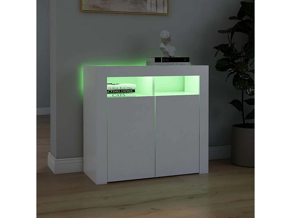 Buffet avec lumières LED Blanc 80x35x75 cm