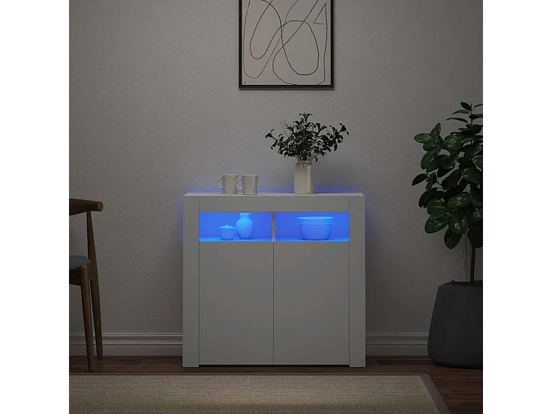 Buffet avec lumières LED Blanc 80x35x75 cm