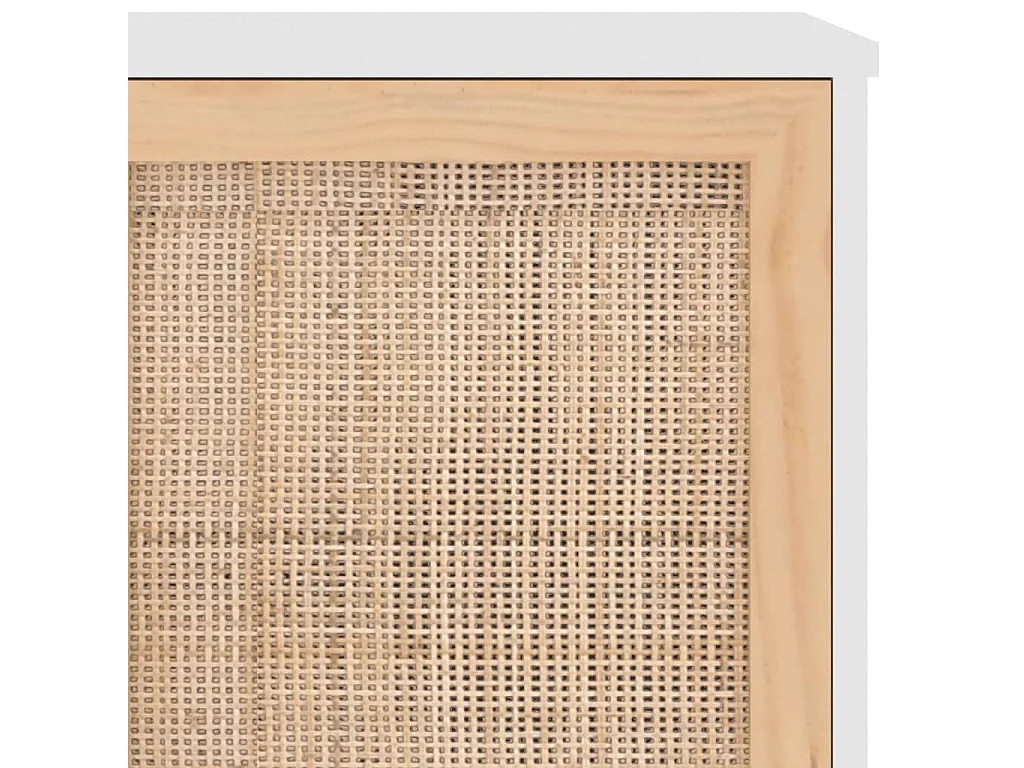 Buffet Blanc 105x30x60 cm Bois de pin massif et rotin naturel