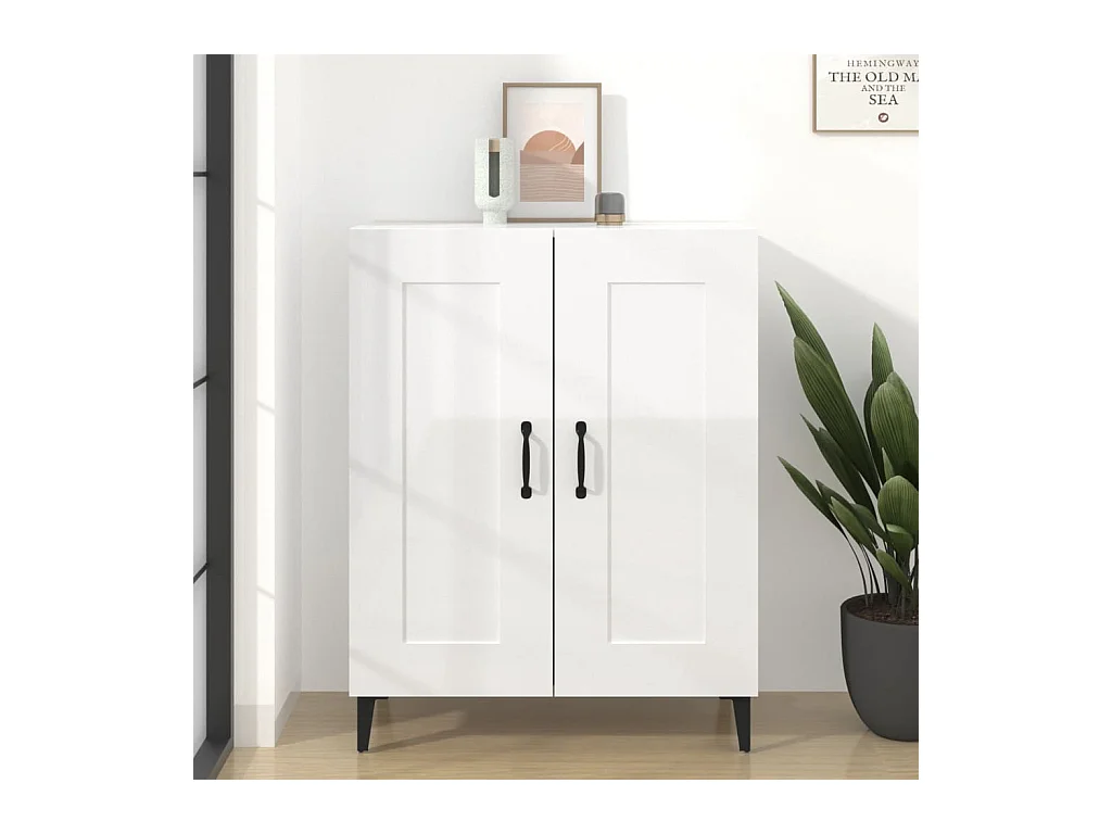 Buffet Blanc brillant 69,5x34x90 cm Bois d'ingénierie