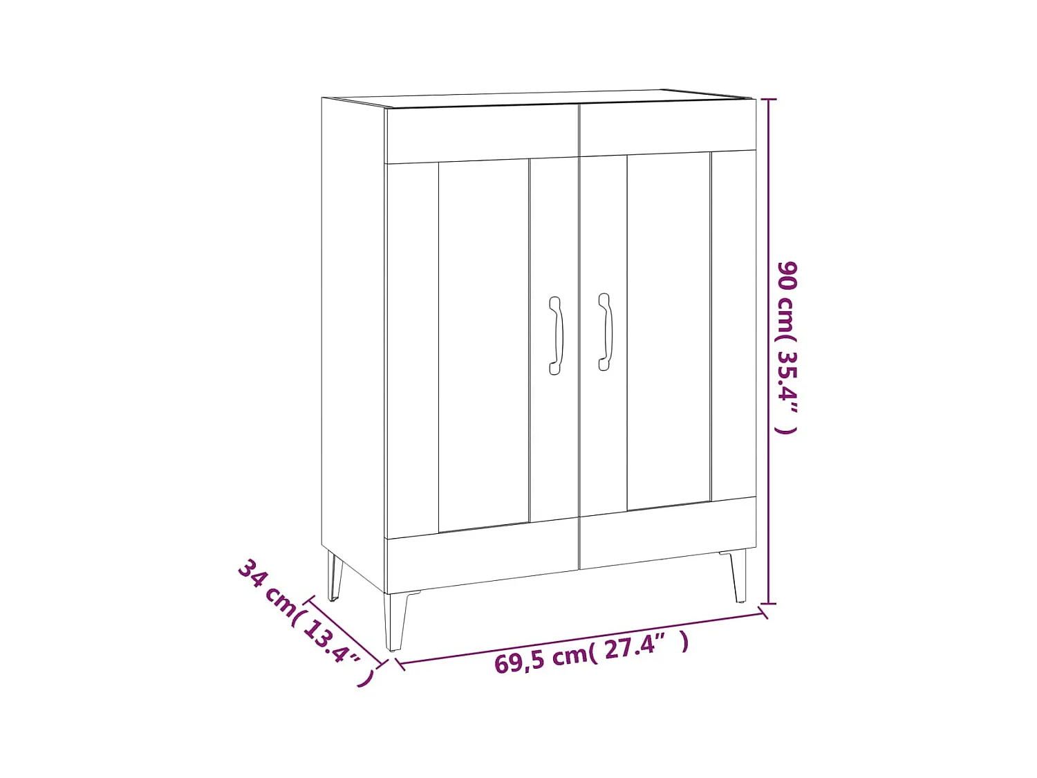 Aparador de madera contrachapada blanco brillante 69,5x34x90 cm