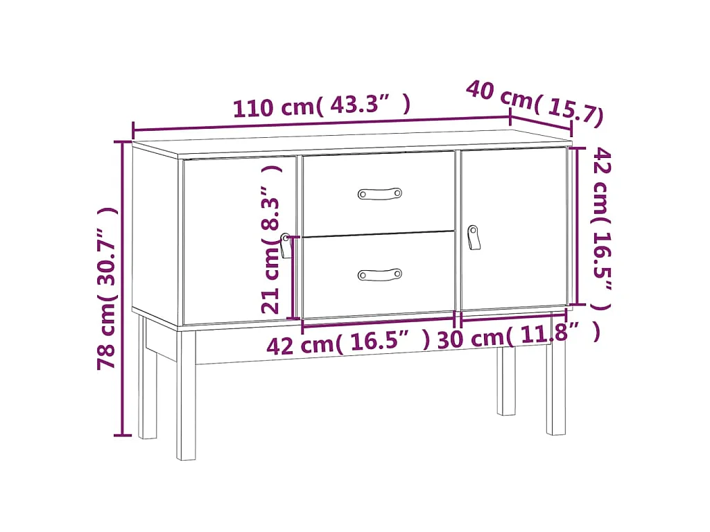 Buffet Gris 110x40x78 cm Bois massif de pin