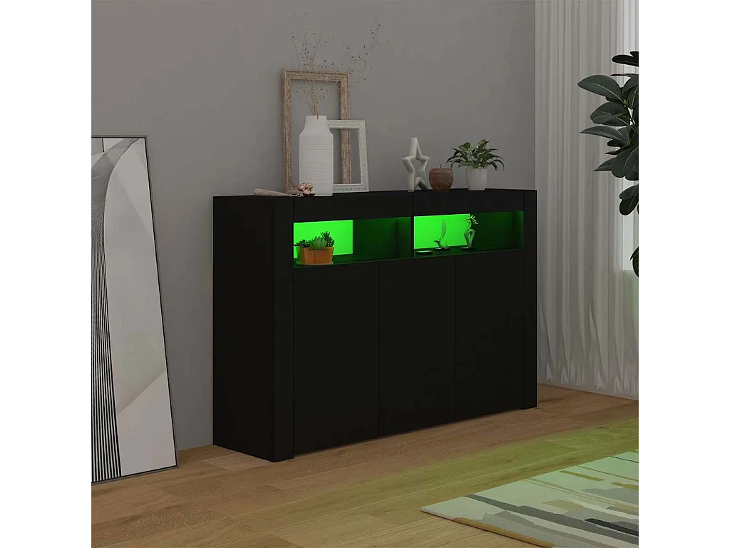 Buffet avec lumières LED noir 115,5x30x75 cm