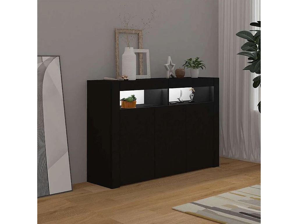 Buffet avec lumières LED noir 115,5x30x75 cm
