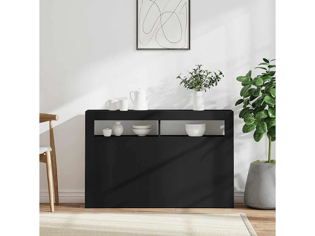 Buffet avec lumières LED noir 115,5x30x75 cm