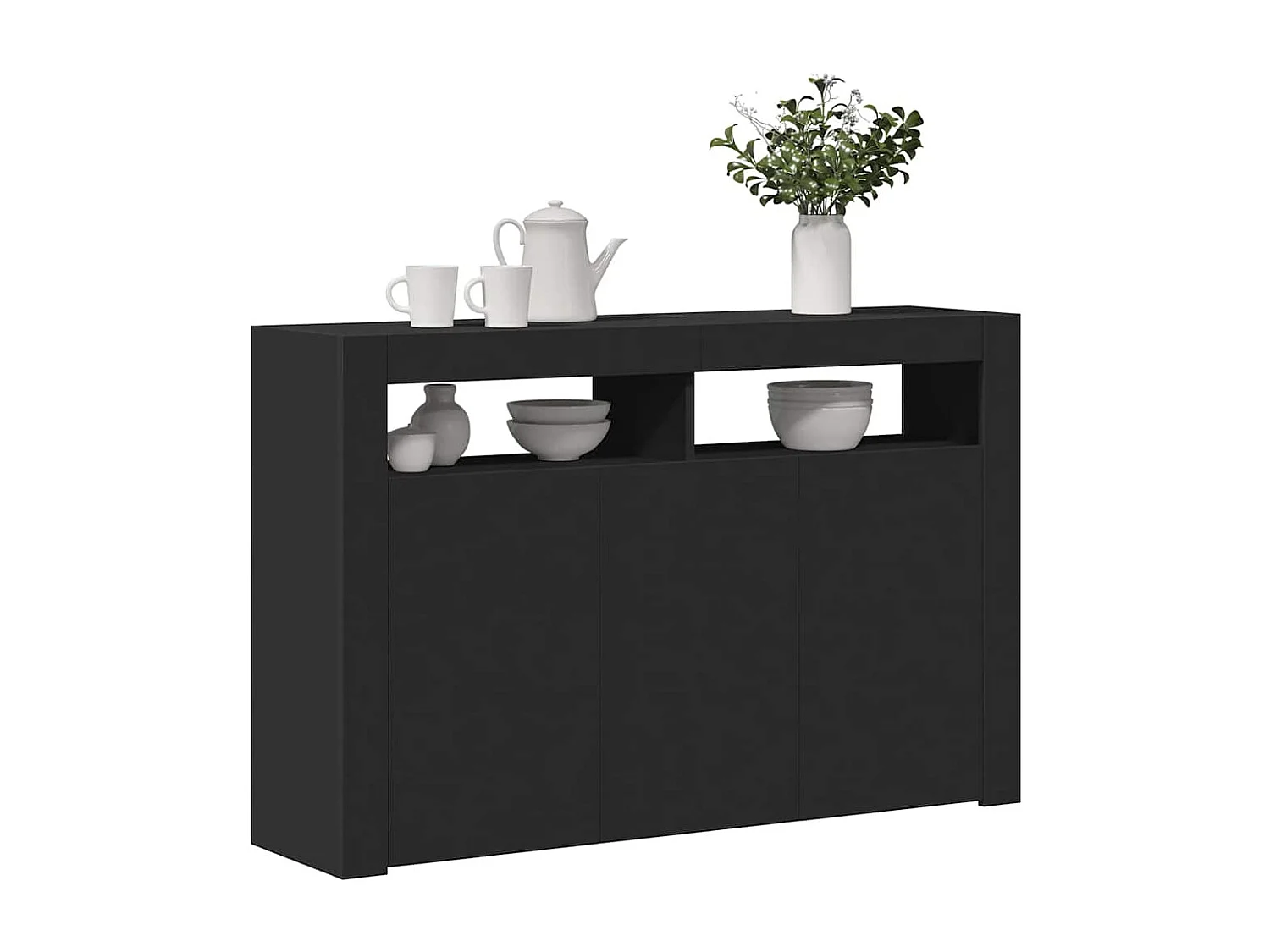 Buffet avec lumières LED noir 115,5x30x75 cm