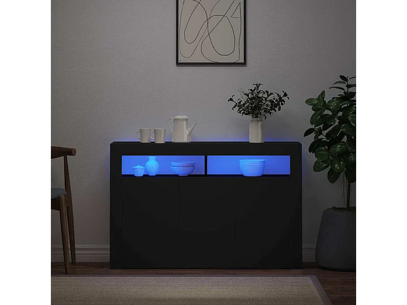 Buffet avec lumières LED noir 115,5x30x75 cm