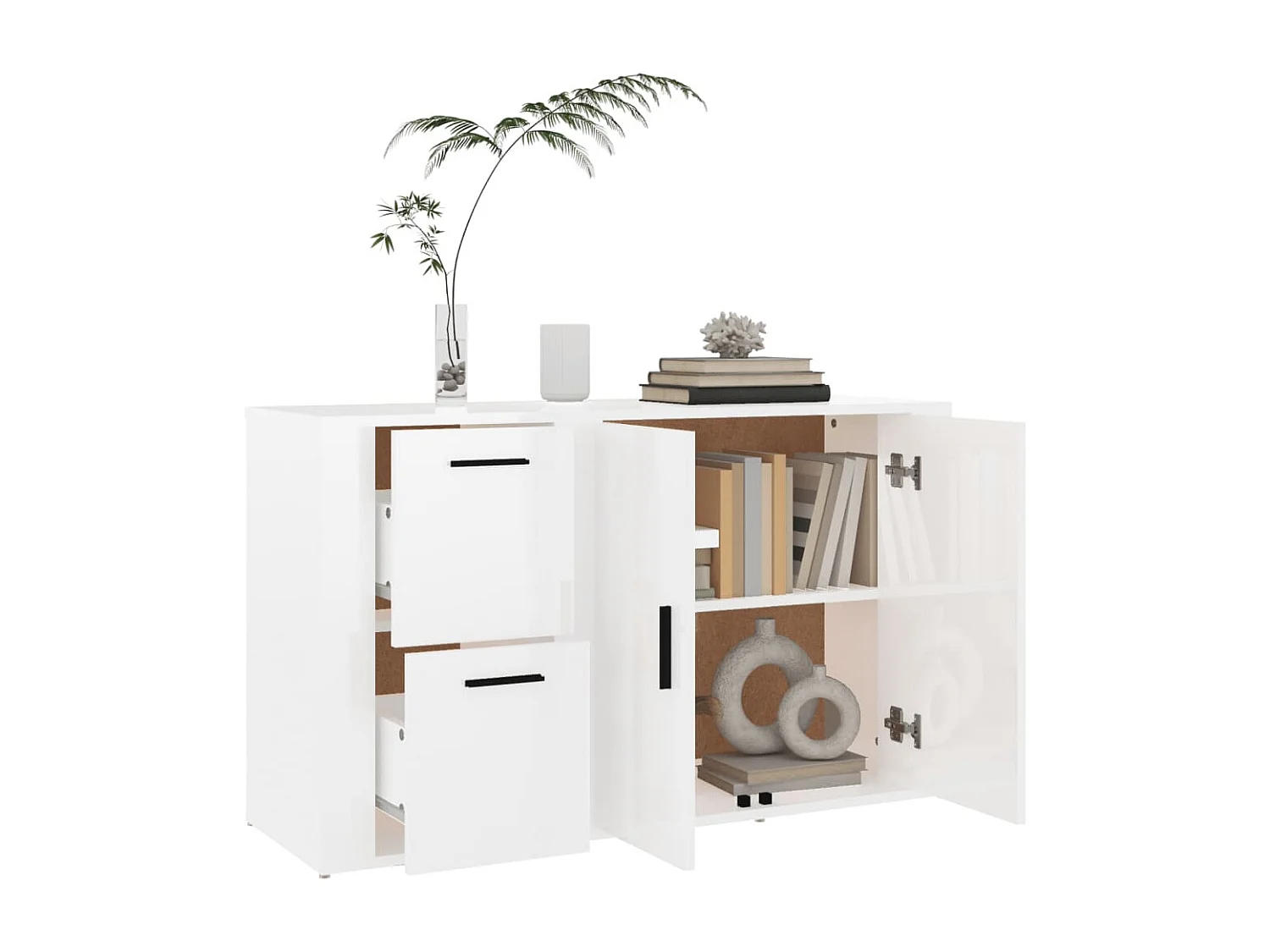 Buffet Blanc brillant 100x33x59,5 cm Bois d'ingénierie