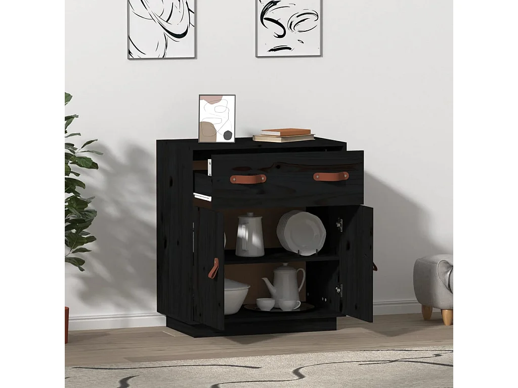 Dressoir 65,5x40x75 cm massief grenenhout zwart