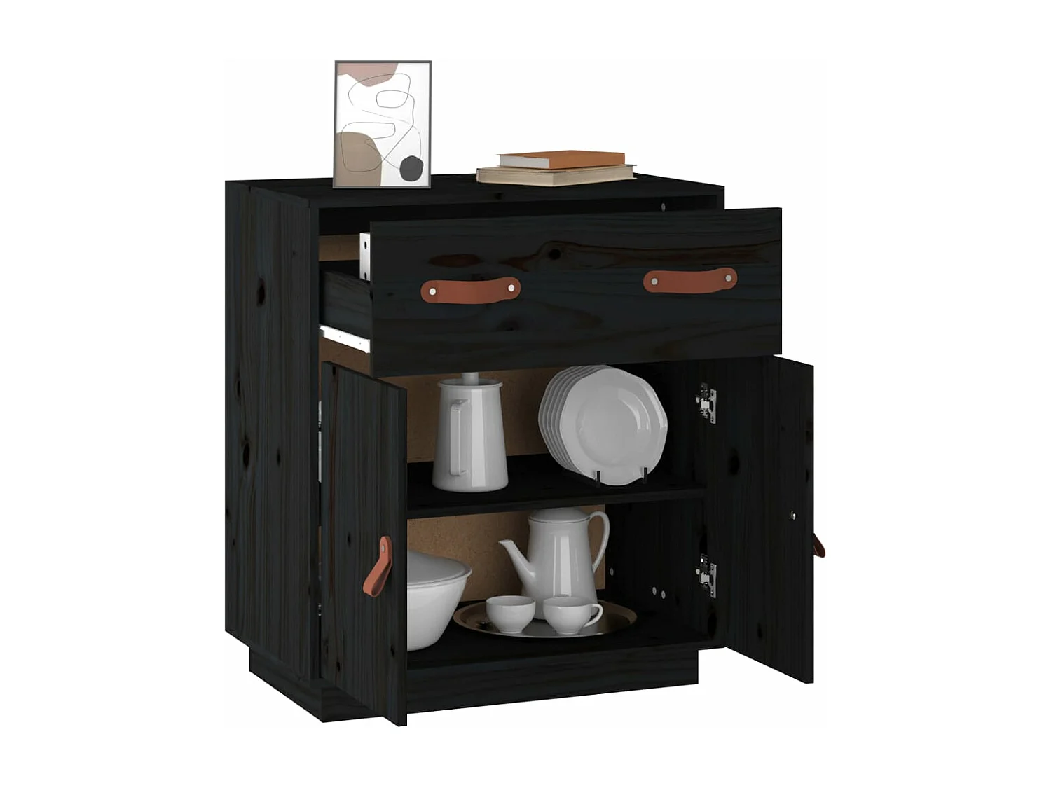 Dressoir 65,5x40x75 cm massief grenenhout zwart