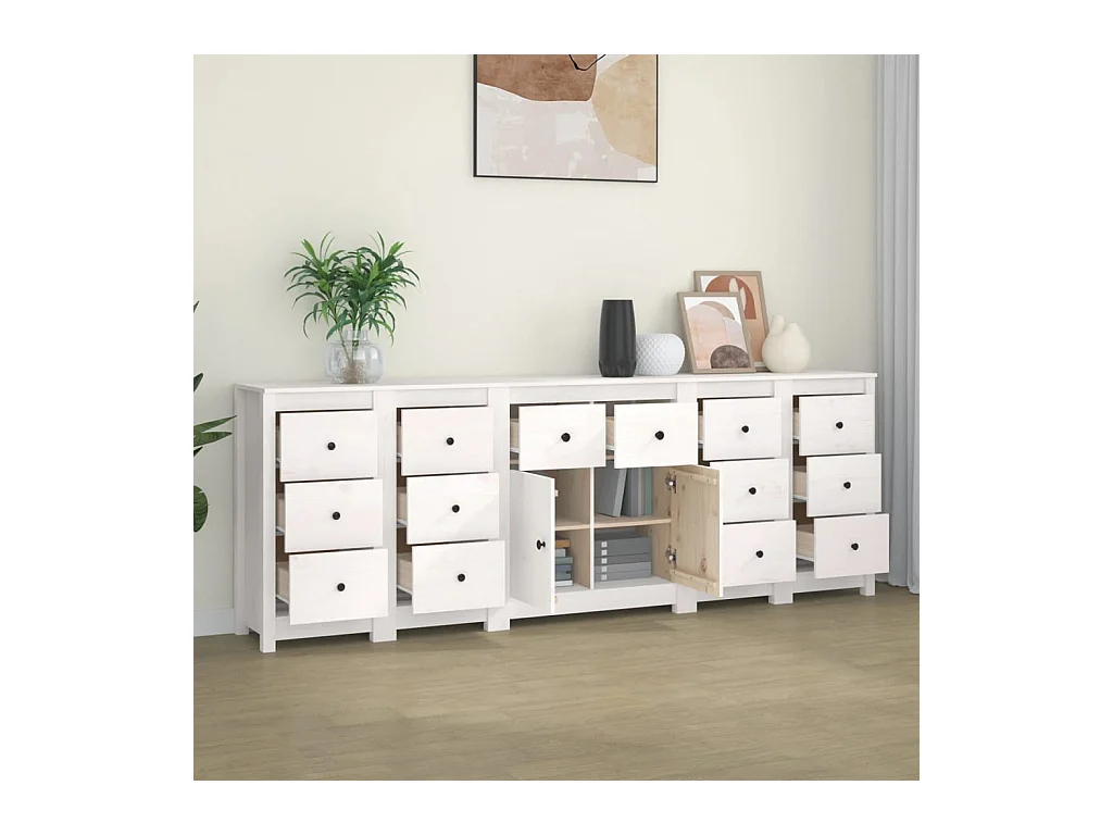 Dressoir 230x35x80 cm massief grenenhout wit