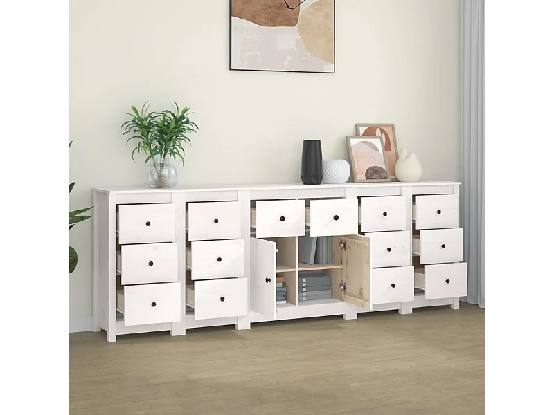 Aparador 230x35x80 cm madeira de pinho maciça branco