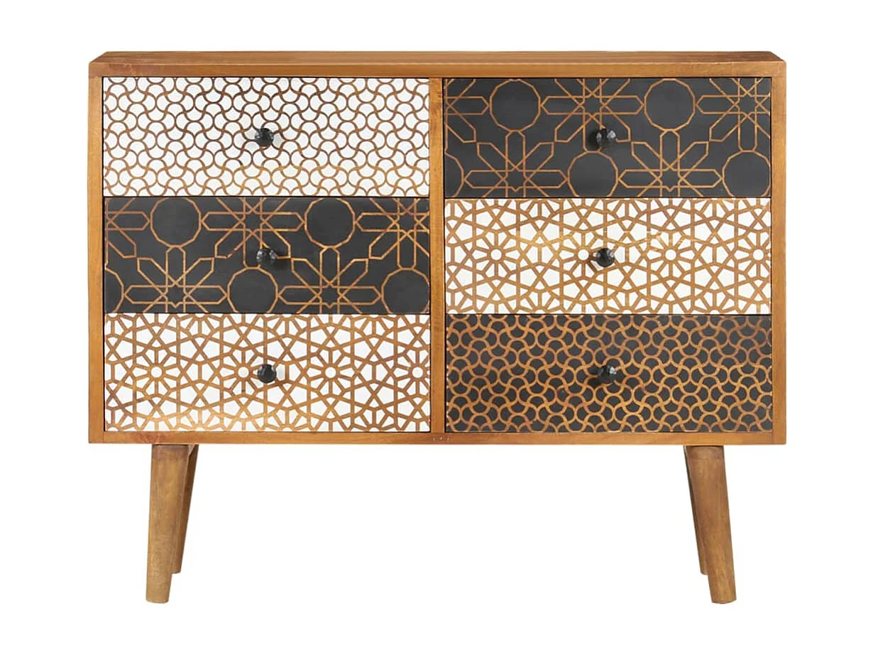 Buffet avec motif imprimé 90x30x70 cm Bois de manguier massif