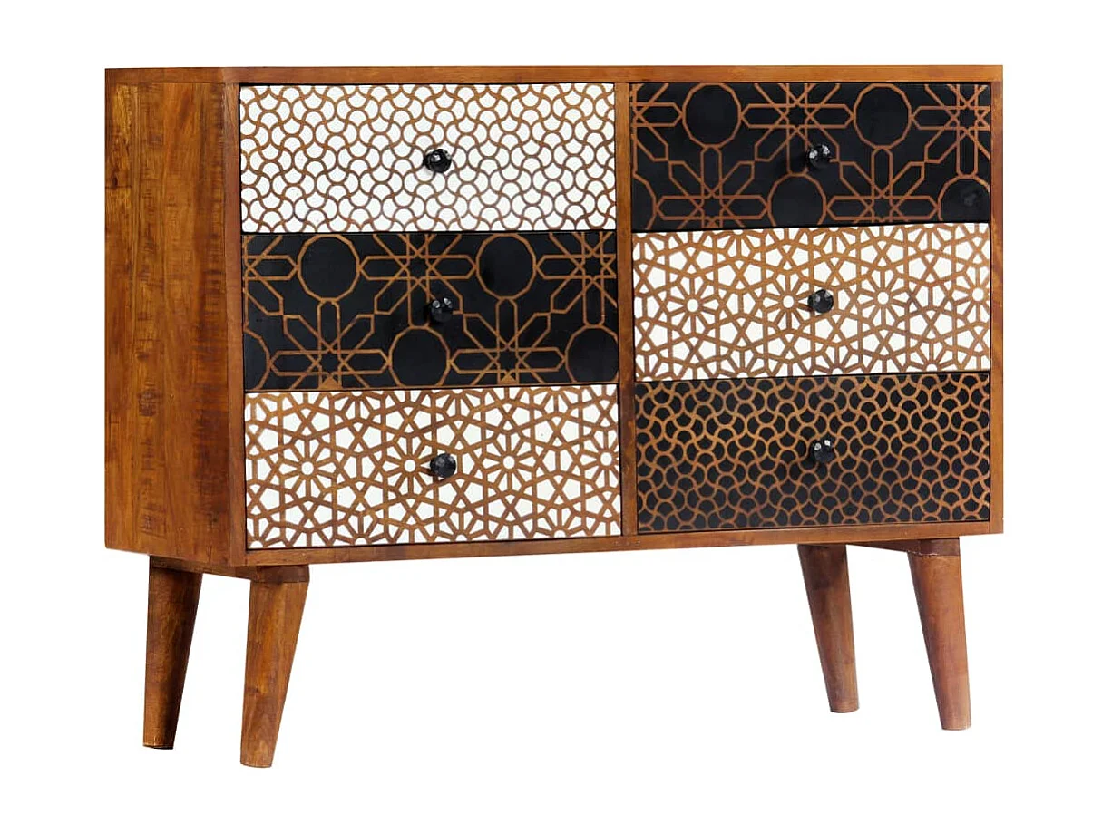 Buffet avec motif imprimé 90x30x70 cm Bois de manguier massif