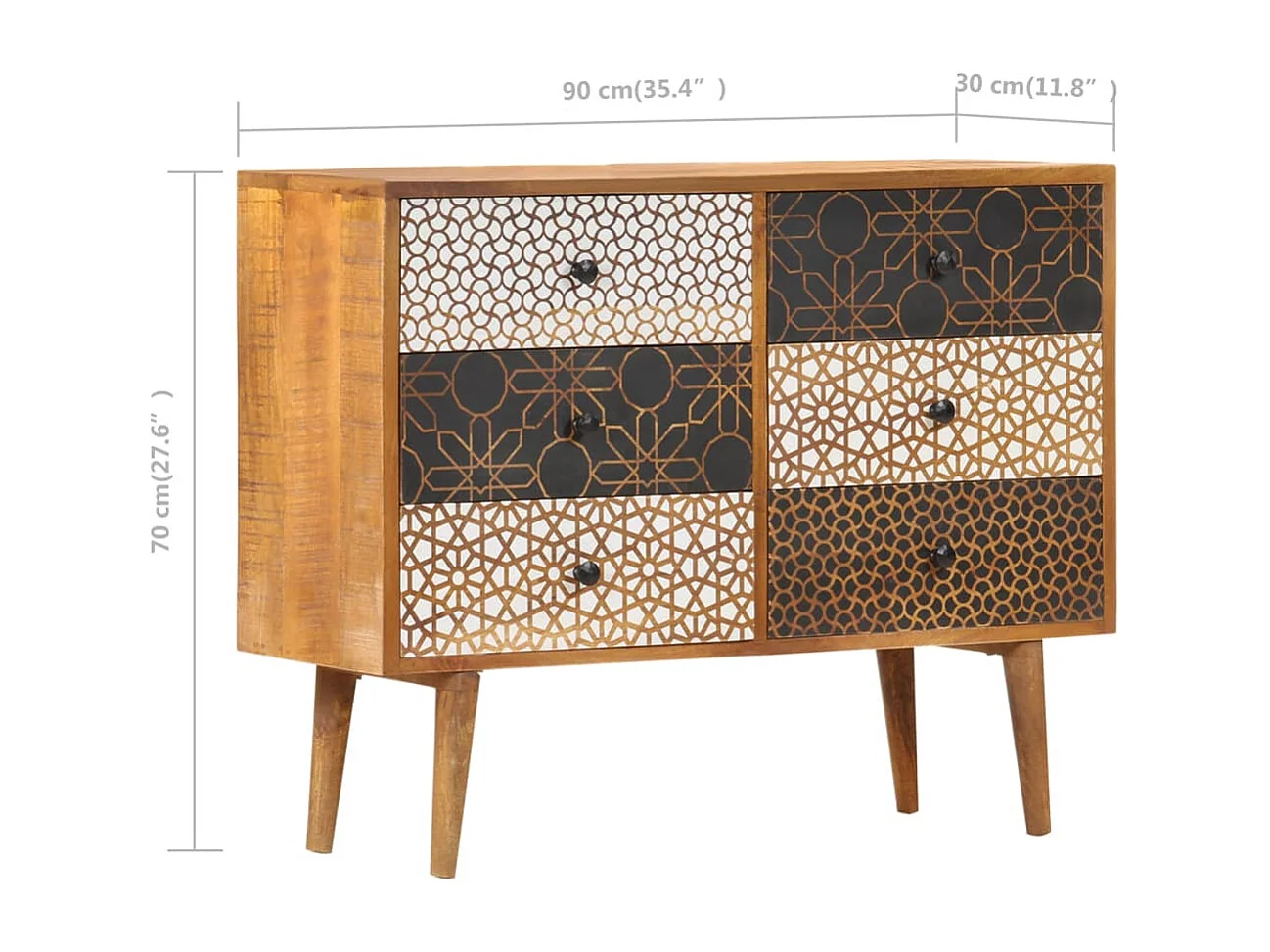 Buffet avec motif imprimé 90x30x70 cm Bois de manguier massif