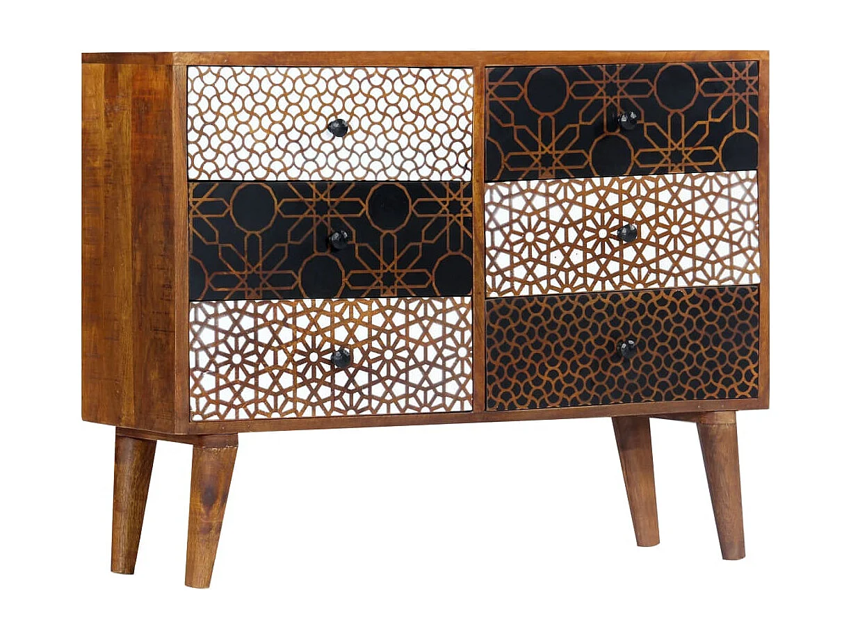 Buffet avec motif imprimé 90x30x70 cm Bois de manguier massif