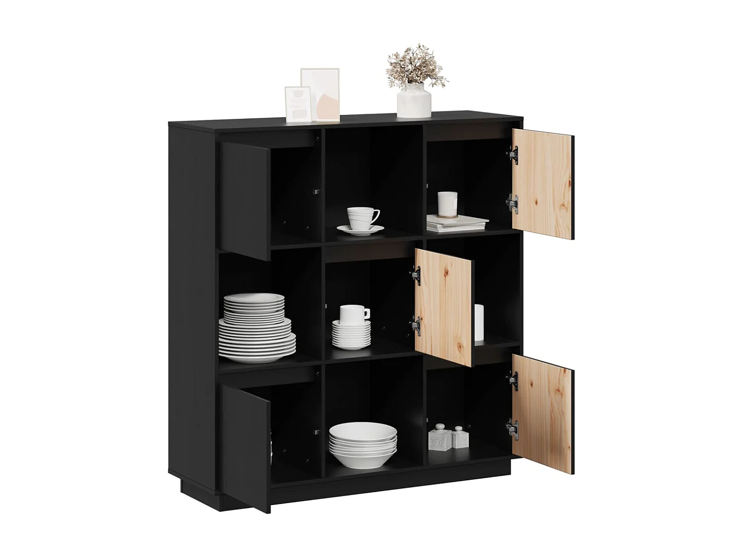 Aparador alto 110,5x35x117 cm pinho maciço preto