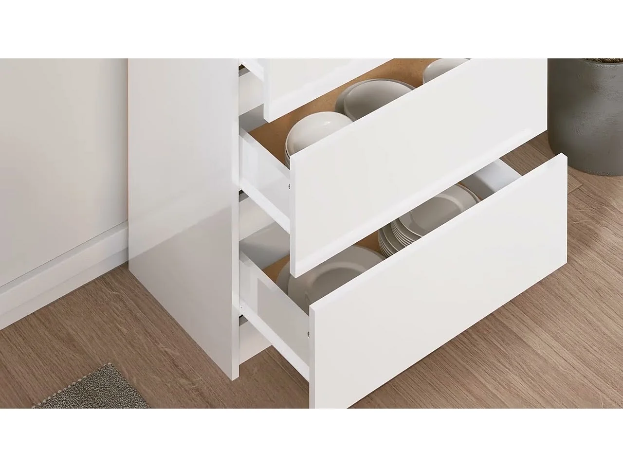 Credenza Bianco Lucido 60x35x76 cm in Legno Compensato