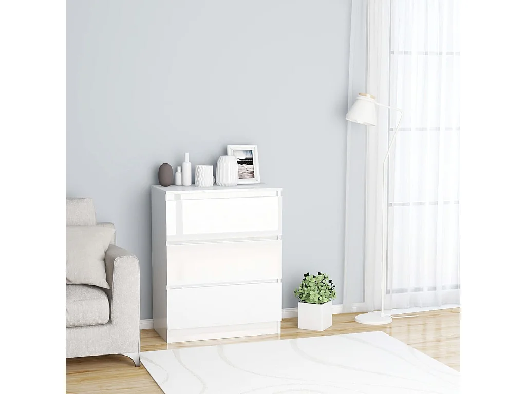 Credenza Bianco Lucido 60x35x76 cm in Legno Compensato