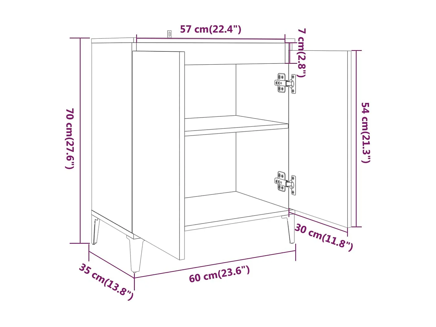 Dressoir 60x35x70 cm bewerkt hout gerookt eikenkleurig