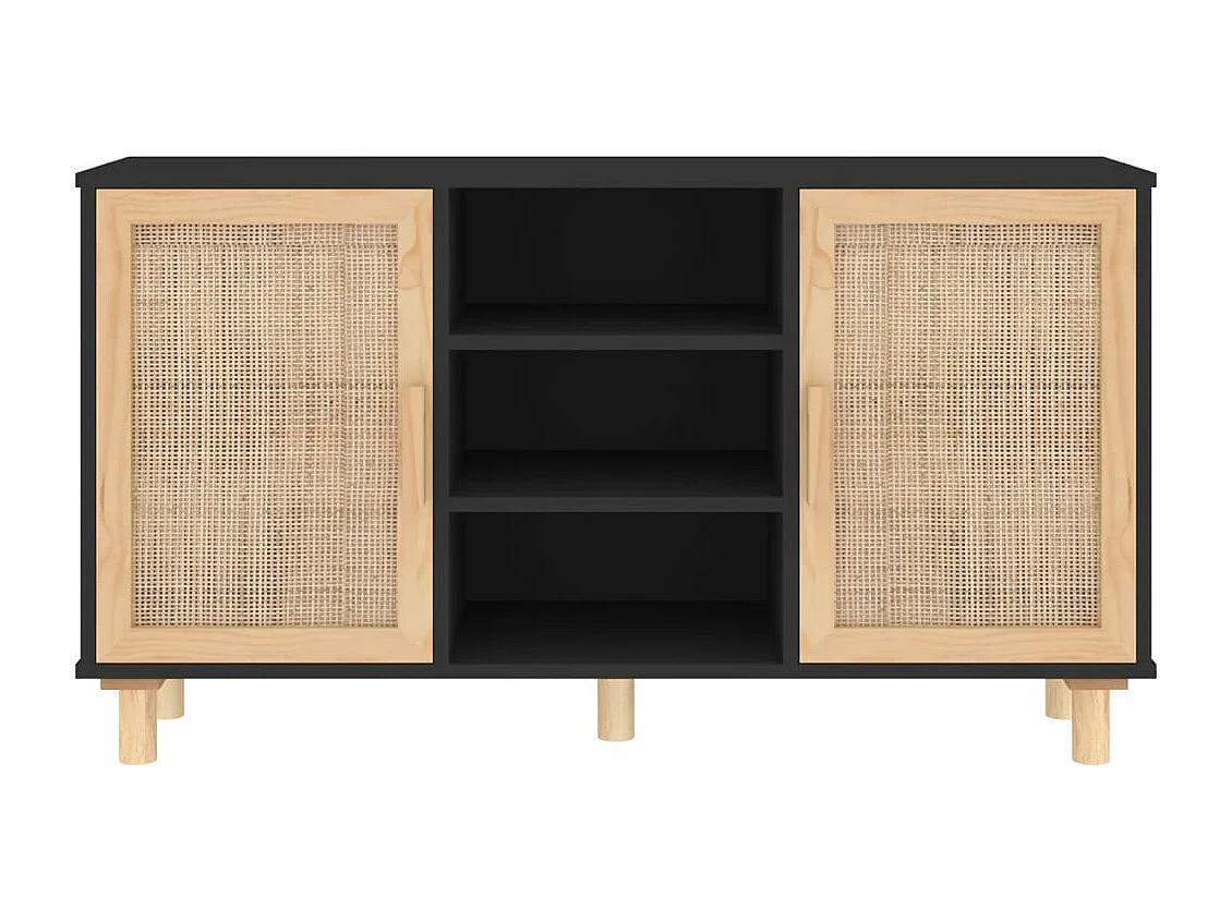 Dressoir 105x30x60 cm massief grenen hout en rattan zwart