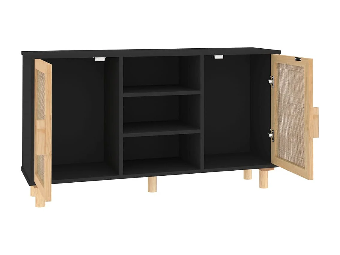 Dressoir 105x30x60 cm massief grenen hout en rattan zwart