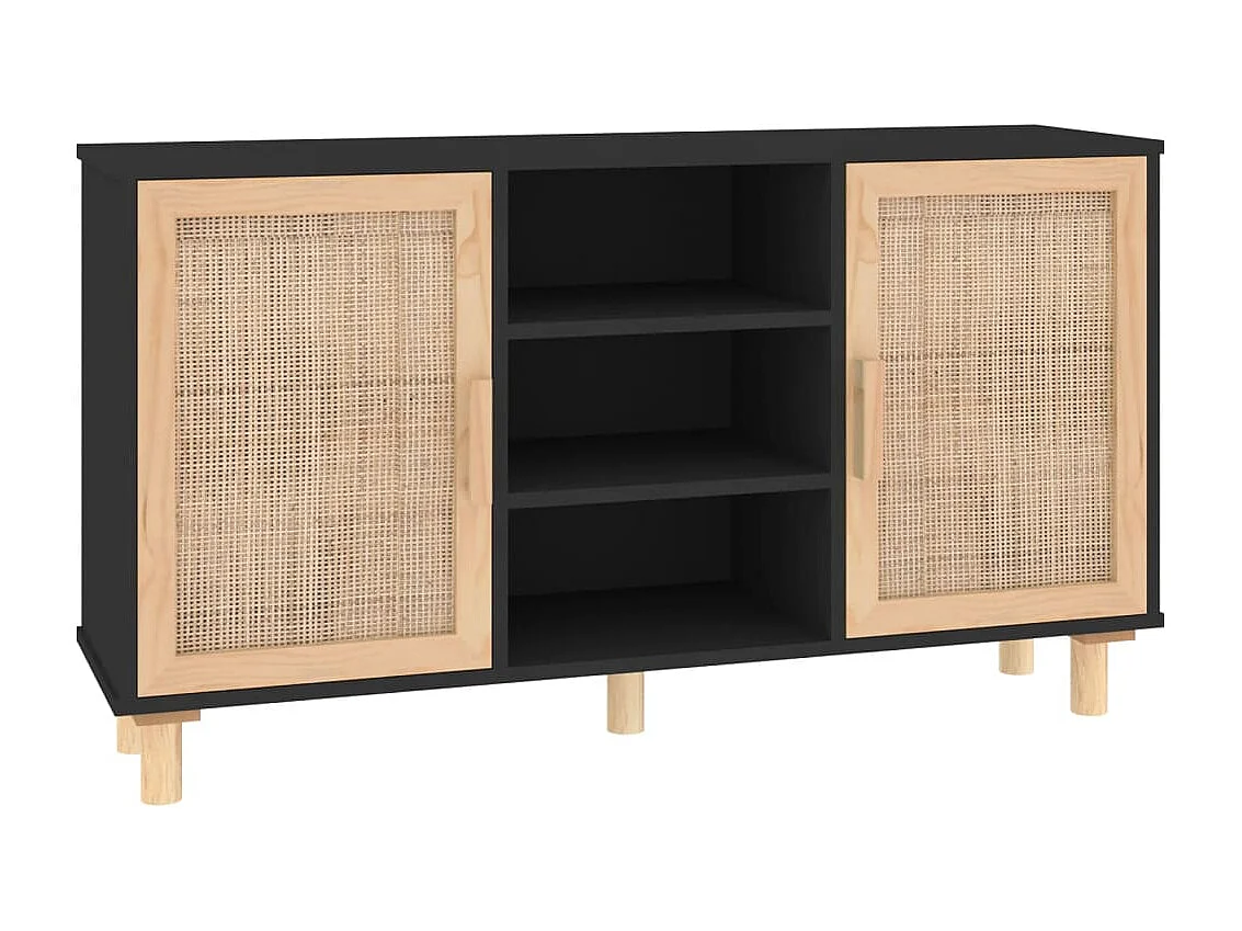 Aparador 105x30x60 cm pinho maciço/vime natural preto