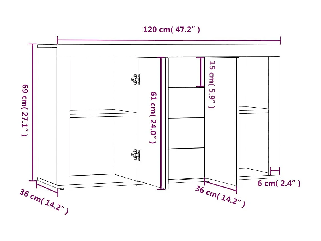 Buffet Sonoma gris 120x36x69 cm Bois d'ingénierie