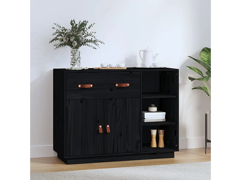 Buffet Noir 98,5x40x75 cm Bois massif de pin