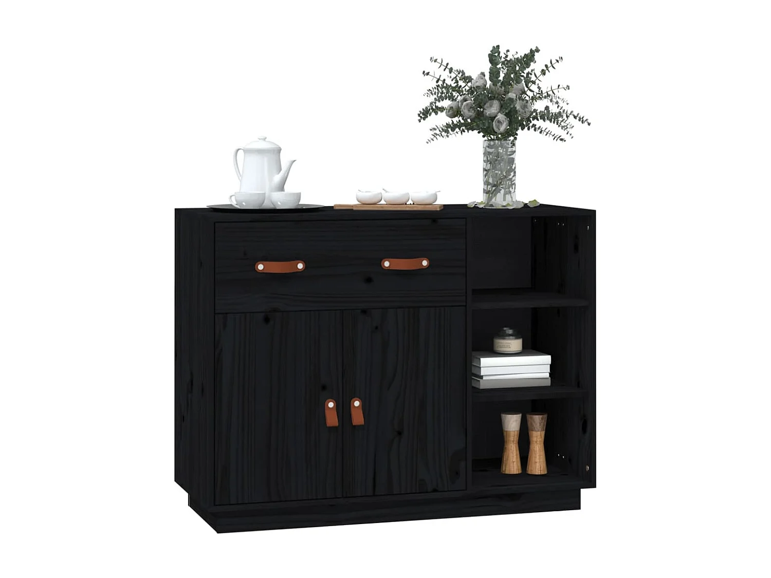 Sideboard Schwarz 98,5x40x75 cm Massivholz Kiefer