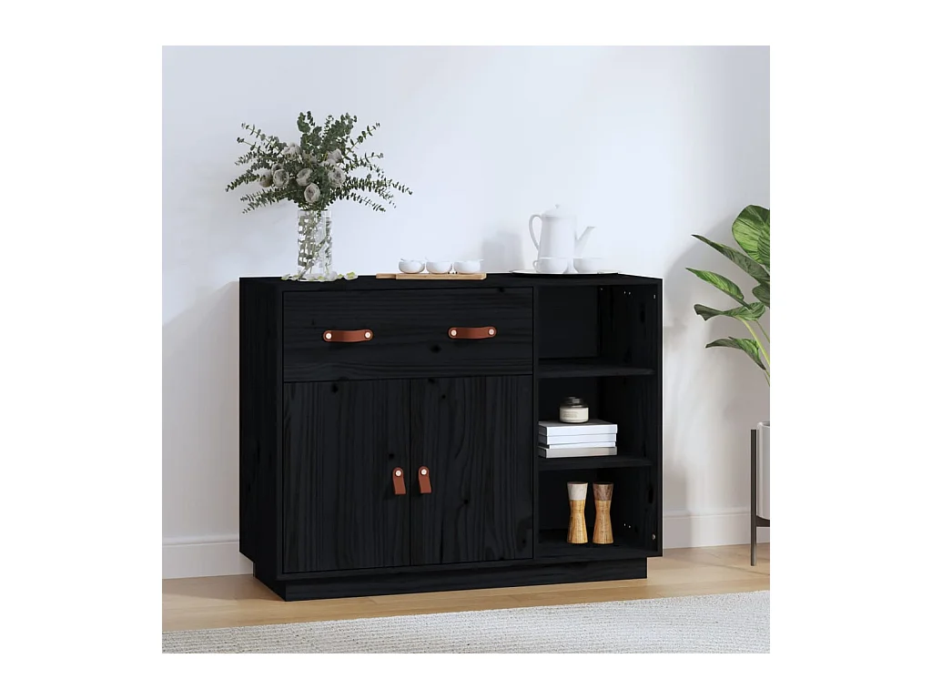 Credenza Nera 98,5x40x75 cm in Legno Massello di Pino