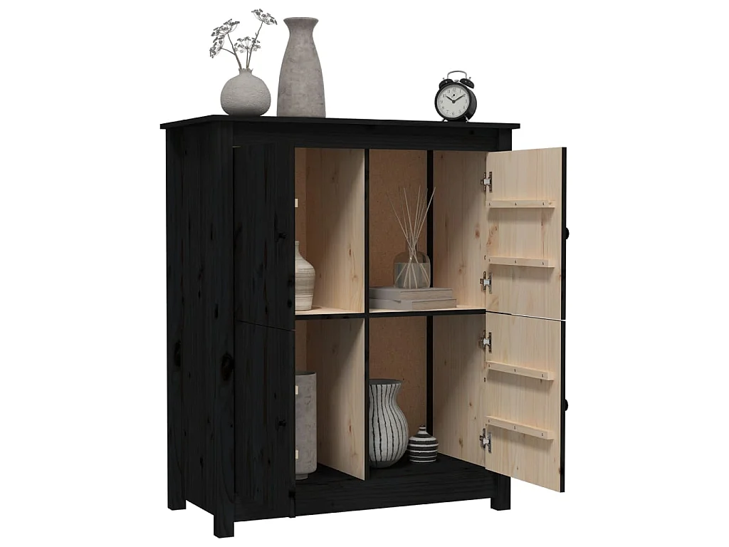 Sideboard Schwarz 83x41,5x100 cm Massivholz Kiefer
