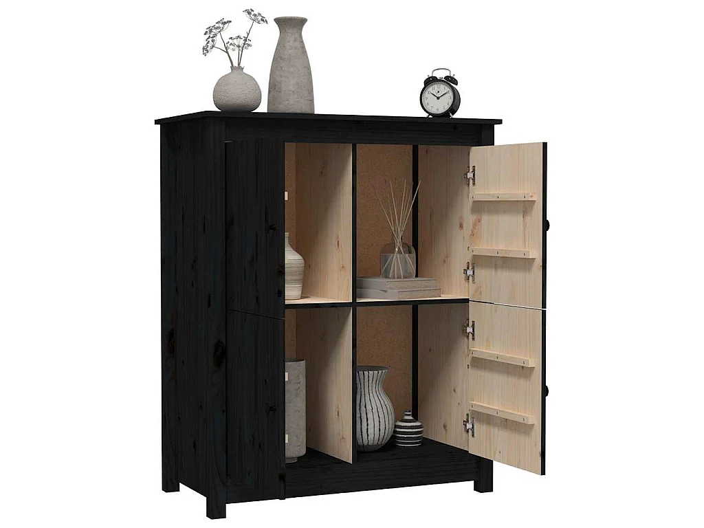 Buffet Noir 83x41,5x100 cm Bois massif de pin