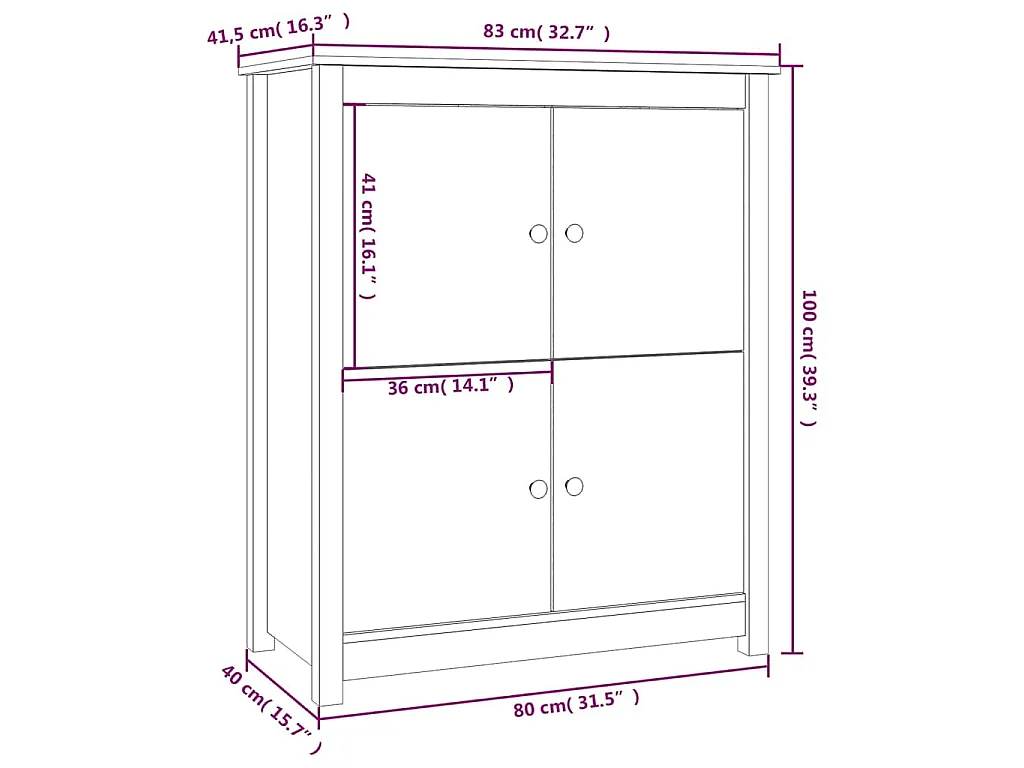 Buffet Noir 83x41,5x100 cm Bois massif de pin