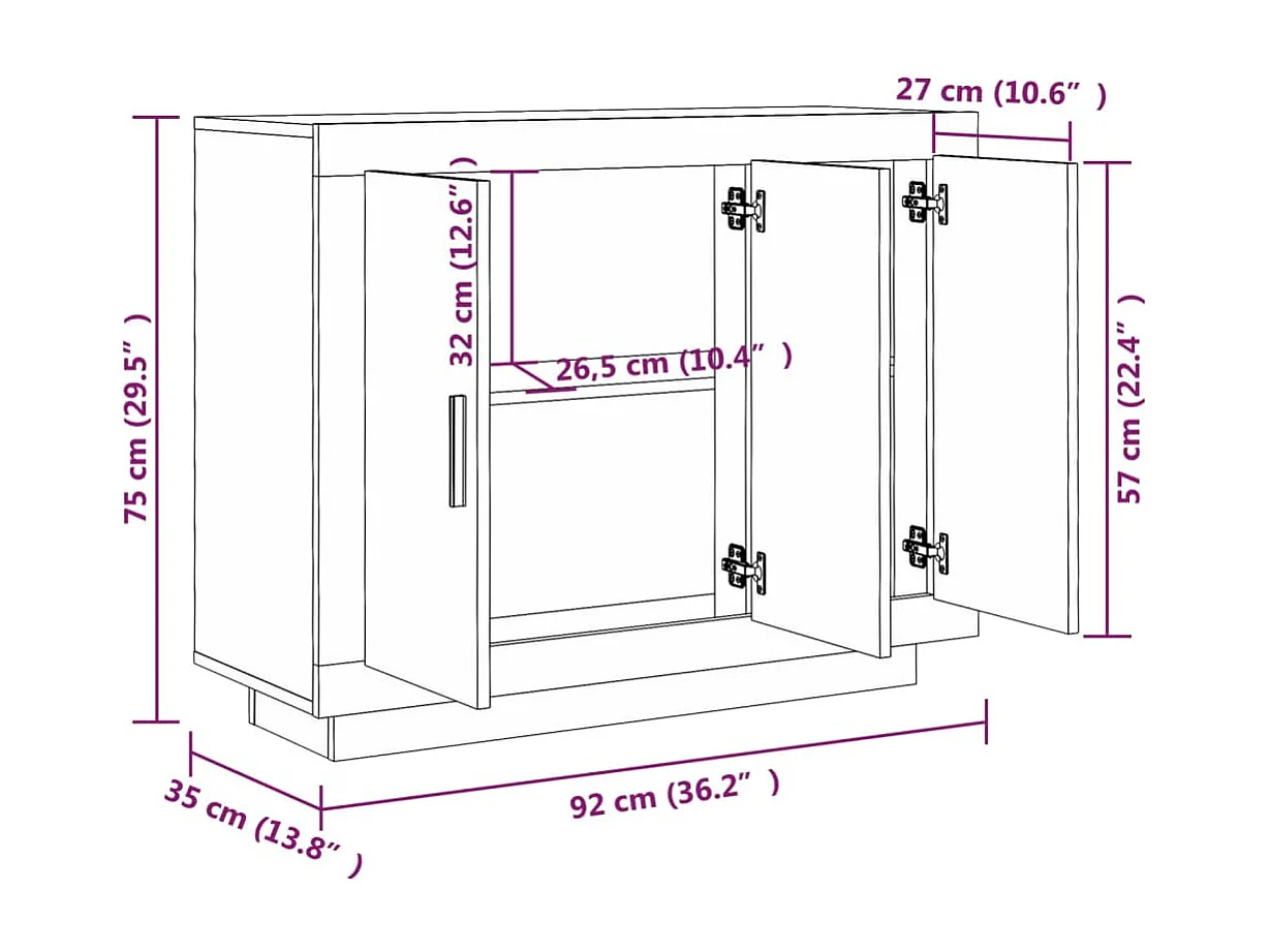 Buffet blanc 92x35x75 cm bois d’ingénierie