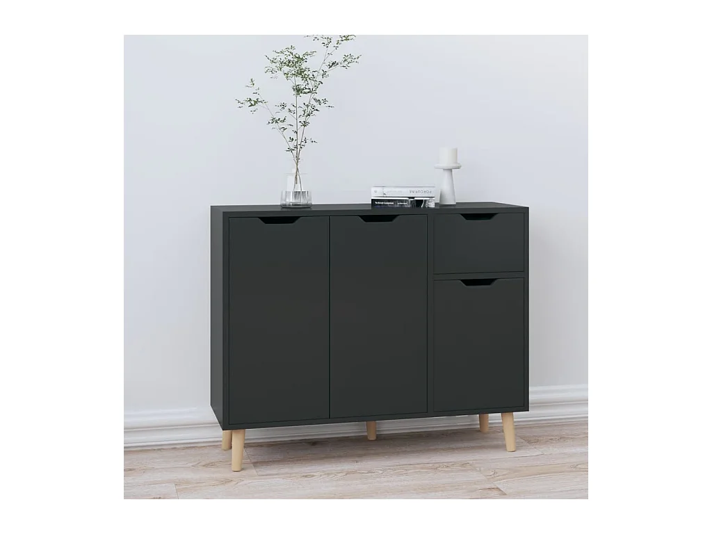 Dressoir 90x30x72 cm bewerkt hout hoogglans zwart