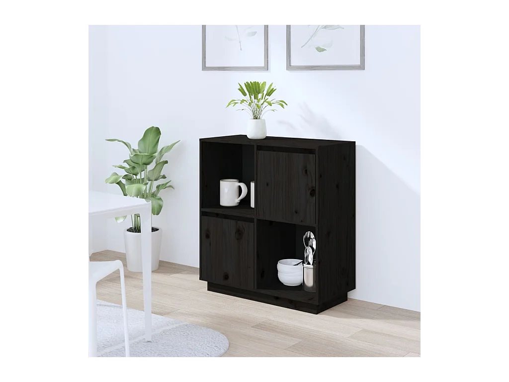 Credenza Nera 74x35x80 cm in Legno Massello di Pino