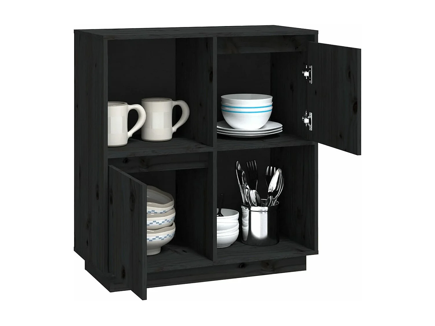 Credenza Nera 74x35x80 cm in Legno Massello di Pino