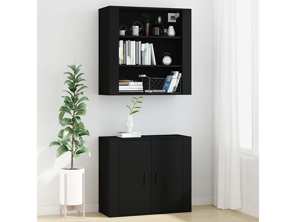 Mobile a Parete Nero 80x33x80 cm in Legno Multistrato
