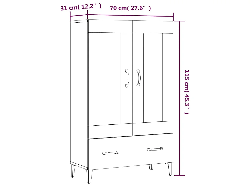 Buffet haut Chêne fumé 70x31x115 cm Bois d'ingénierie