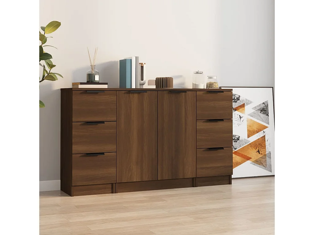 Buffets 3 pcs Chêne marron Bois d'ingénierie