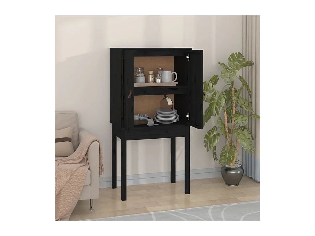 Buffet haut Noir 60x40x120 cm Bois massif de pin